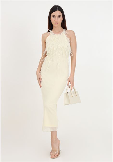 Women's butter midi dress with fringes and embroidery PATRIZIA PEPE | 2A2735/K186W362